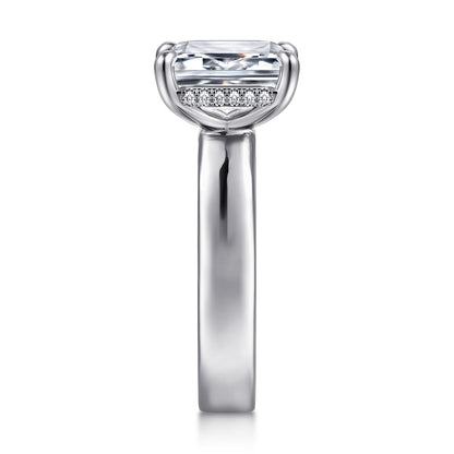 14K White Gold Emerald Cut Solitaire Diamond Engagement Ring — Gabriel & Co. ER16854E12W44JJ; center stone shown for illustration, not included