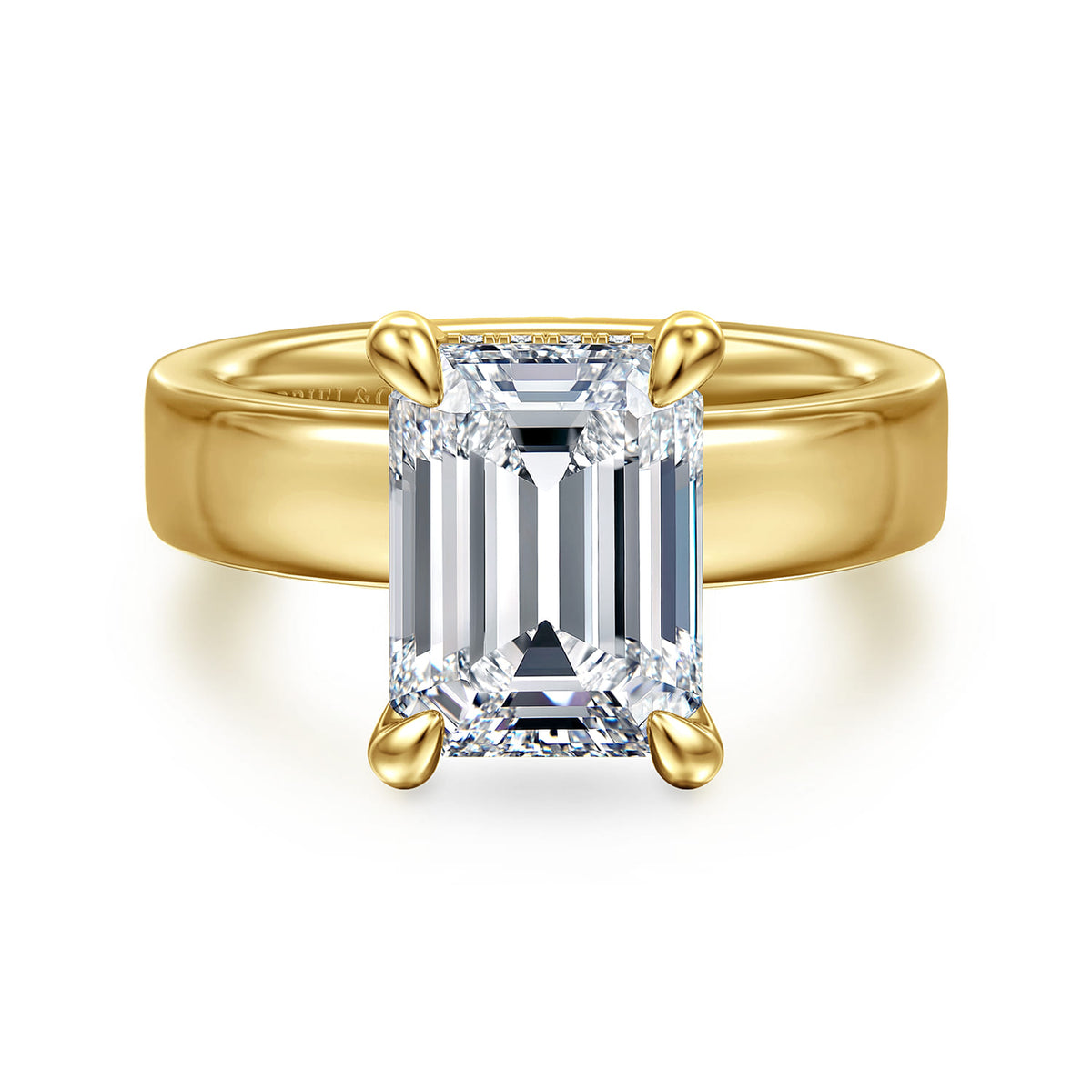 14K Yellow Gold  Emerald Cut Diamond Engagement Ring — Gabriel & Co. ER16854E16Y44JJ; center stone shown for illustration, not included