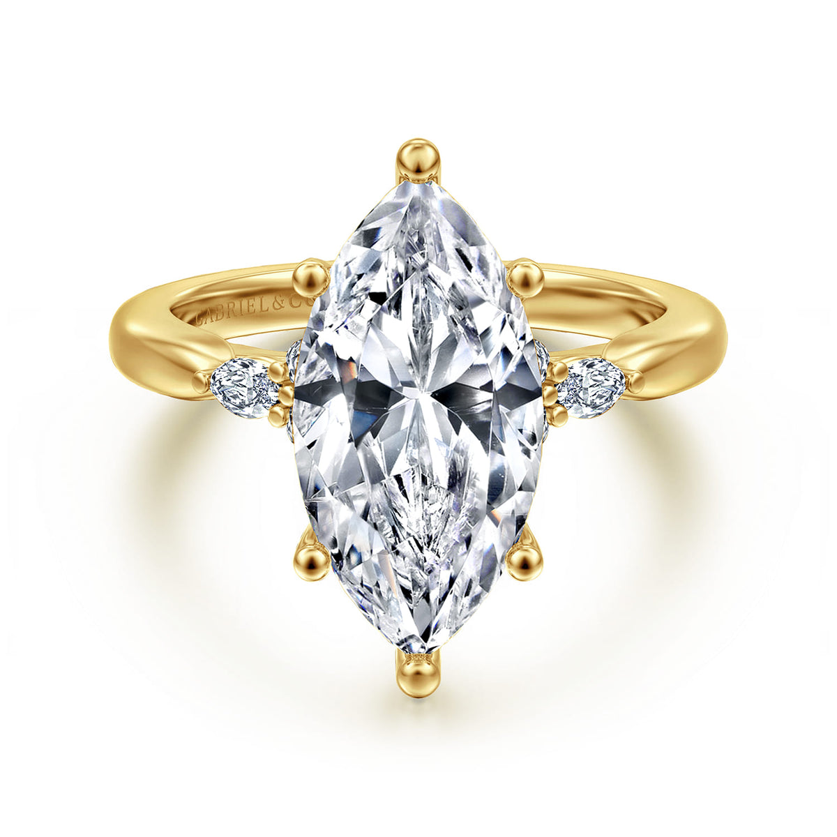14K Yellow Gold 6 Prong Marquise Shape Diamond Engagement Ring — Gabriel & Co. ER16855M16Y44JJ; center stone shown for illustration, not included