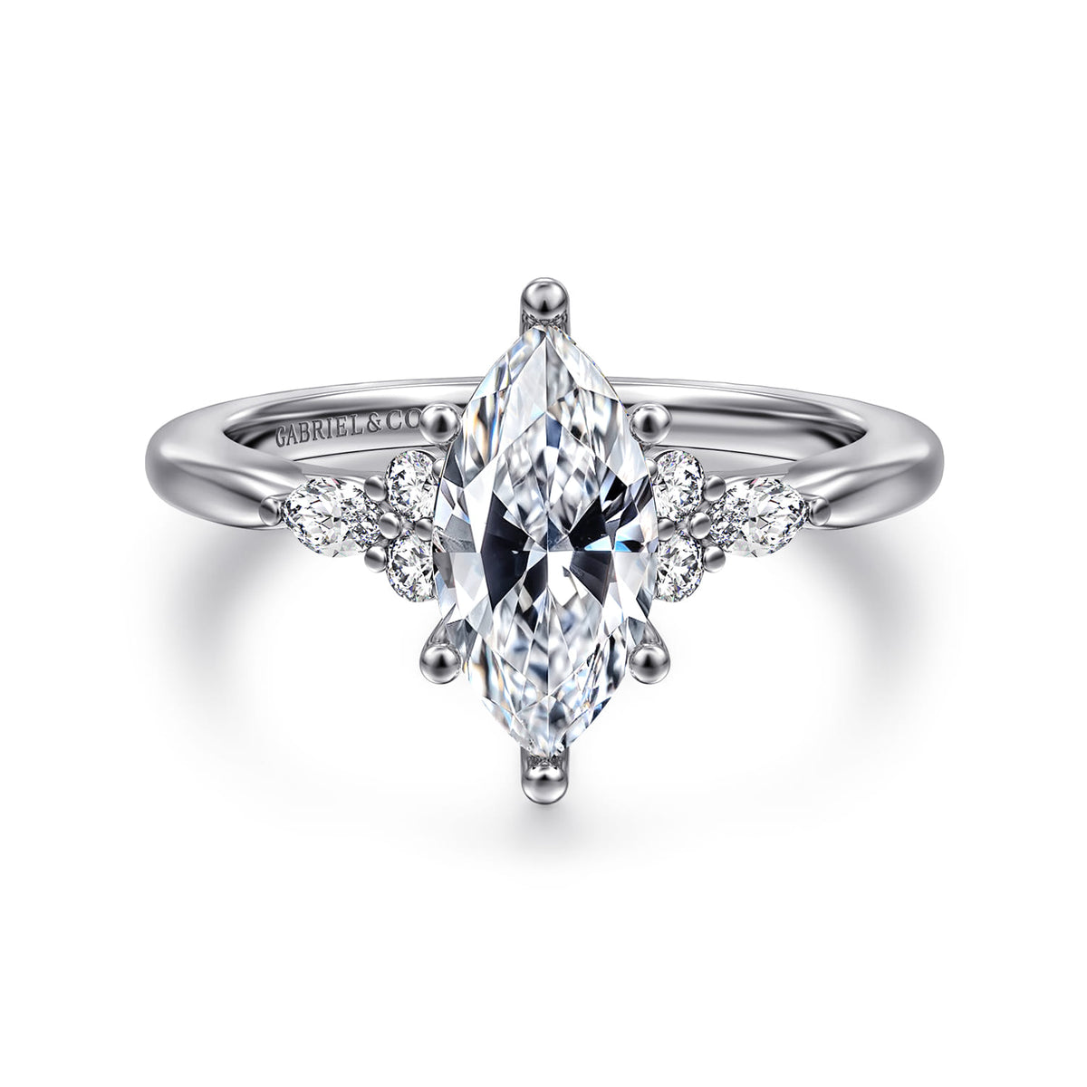14K White Gold 6 Prong Marquise Shape Diamond Engagement Ring — Gabriel & Co. ER16855M5W44JJ; center stone shown for illustration, not included