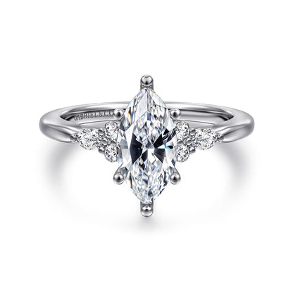 14K White Gold 6 Prong Marquise Shape Diamond Engagement Ring — Gabriel & Co. ER16855M5W44JJ; center stone shown for illustration, not included