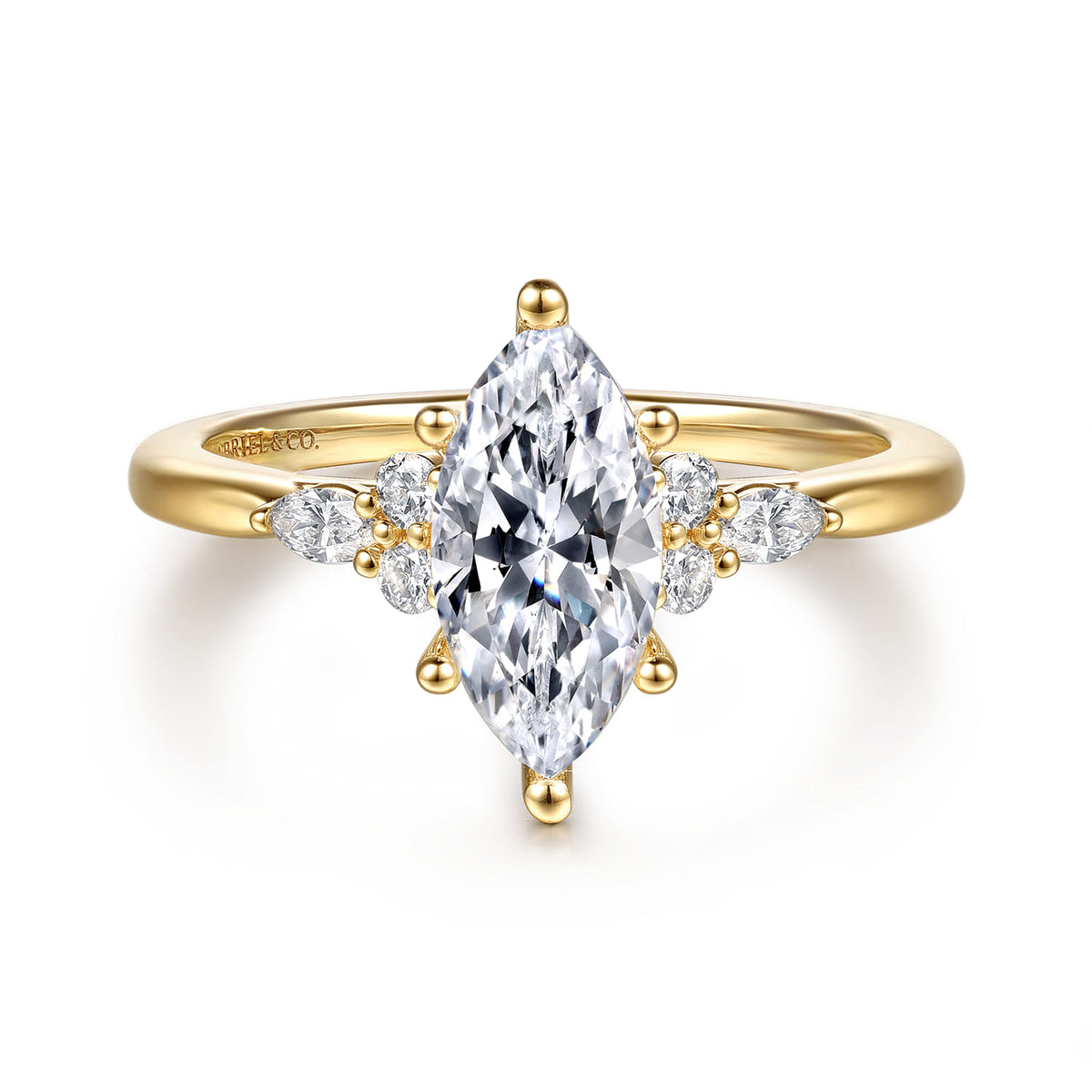 14K Yellow Gold 6 Prong Marquise Shape Diamond Engagement Ring — Gabriel & Co. ER16855M5Y44JJ; center stone shown for illustration, not included