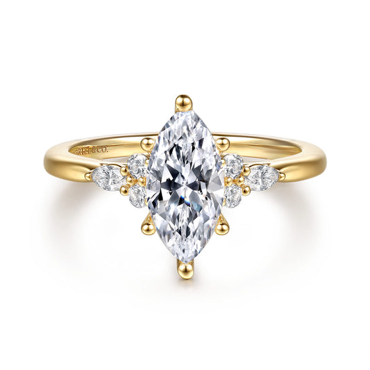 14K Yellow Gold 6 Prong Marquise Shape Diamond Engagement Ring — Gabriel & Co. ER16855M5Y44JJ; center stone shown for illustration, not included