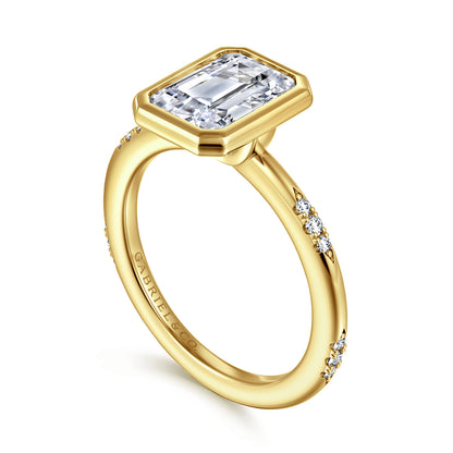 14K Yellow Gold Bezel Set Emerald Cut Diamond Engagement Ring — Gabriel & Co. ER16857E10Y44JJ; center stone shown for illustration, not included