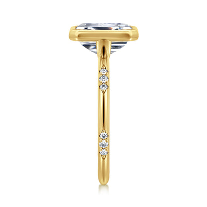 14K Yellow Gold Bezel Set Emerald Cut Diamond Engagement Ring — Gabriel & Co. ER16857E10Y44JJ; center stone shown for illustration, not included