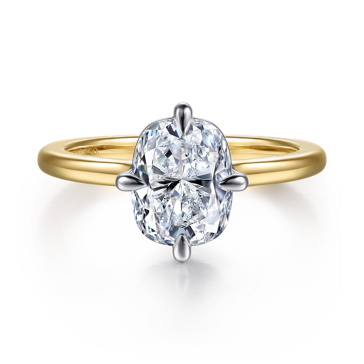14K White-Yellow Gold Elongated Cushion Compass Prong Solitaire Diamond Engagement Ring — Gabriel & Co. ER16858G10M4JJJ; center stone shown for illustration, not included