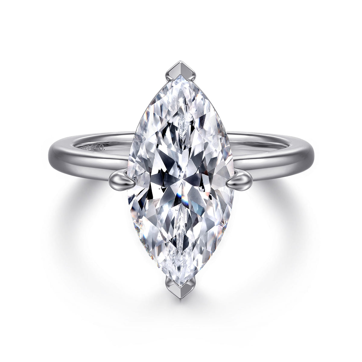 14K White Gold Marquise Shape Solitaire Diamond Engagement Ring — Gabriel & Co. ER16858M16W4JJJ; center stone shown for illustration, not included