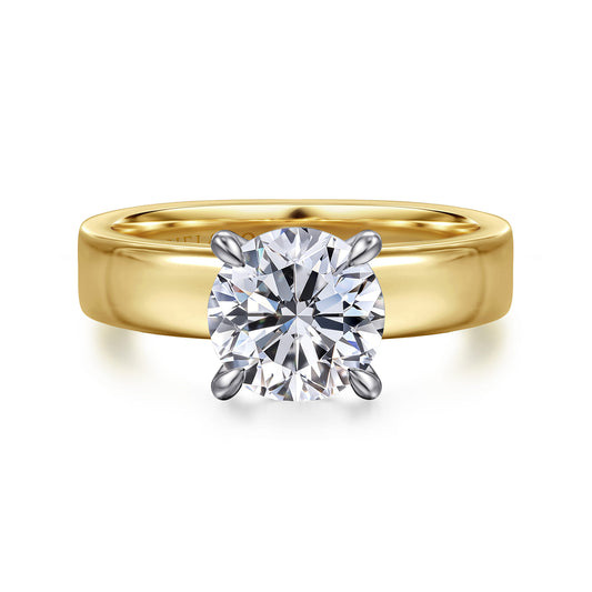 14K White-Yellow Gold Round Solitaire Diamond Engagement Ring — Gabriel & Co. ER16859R8M4JJJ; center stone shown for illustration, not included