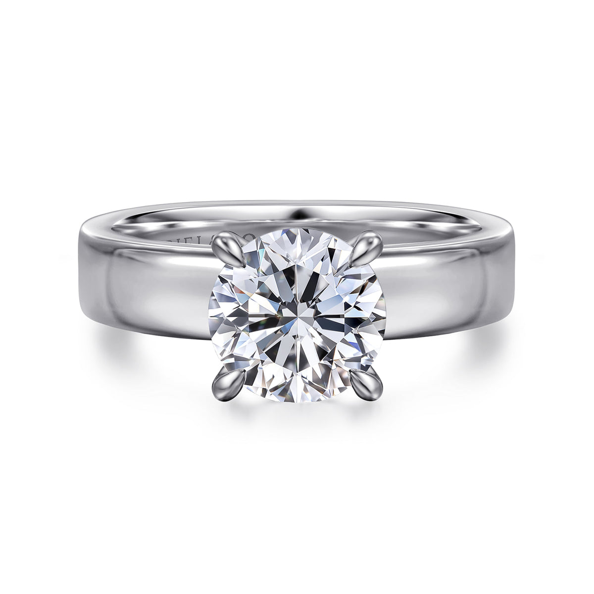14K White Gold Round Solitaire Diamond Engagement Ring — Gabriel & Co. ER16859R8W4JJJ; center stone shown for illustration, not included
