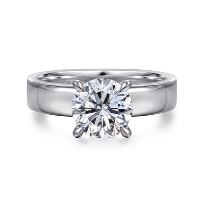 14K White Gold Round Solitaire Diamond Engagement Ring — Gabriel & Co. ER16859R8W4JJJ; center stone shown for illustration, not included