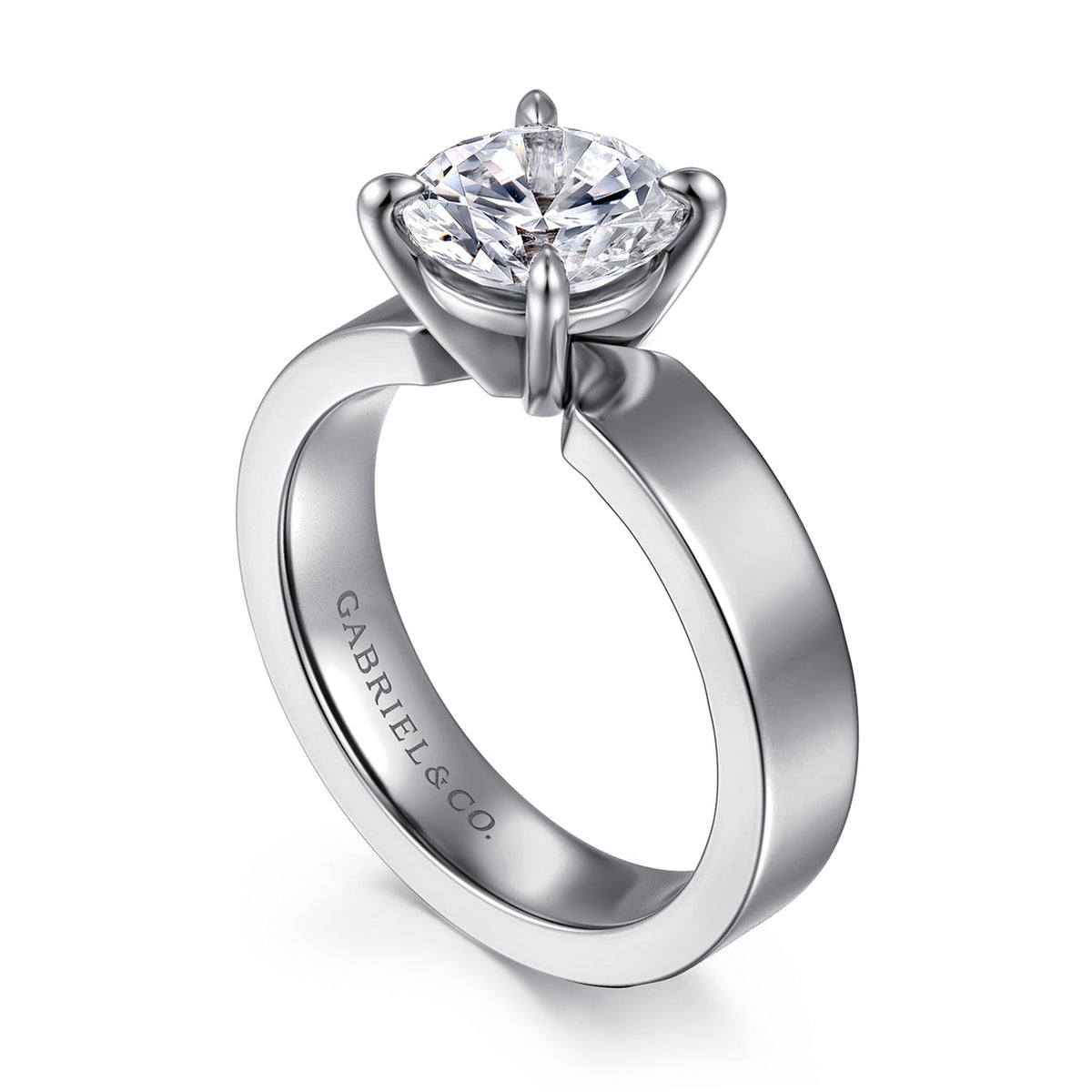 14K White Gold Round Solitaire Diamond Engagement Ring — Gabriel & Co. ER16859R8W4JJJ; center stone shown for illustration, not included