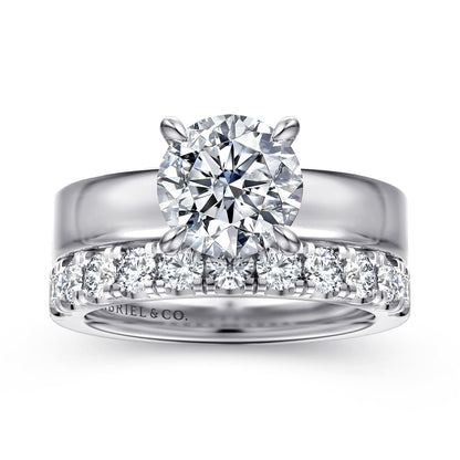 14K White Gold Round Solitaire Diamond Engagement Ring — Gabriel & Co. ER16859R8W4JJJ; center stone shown for illustration, not included
