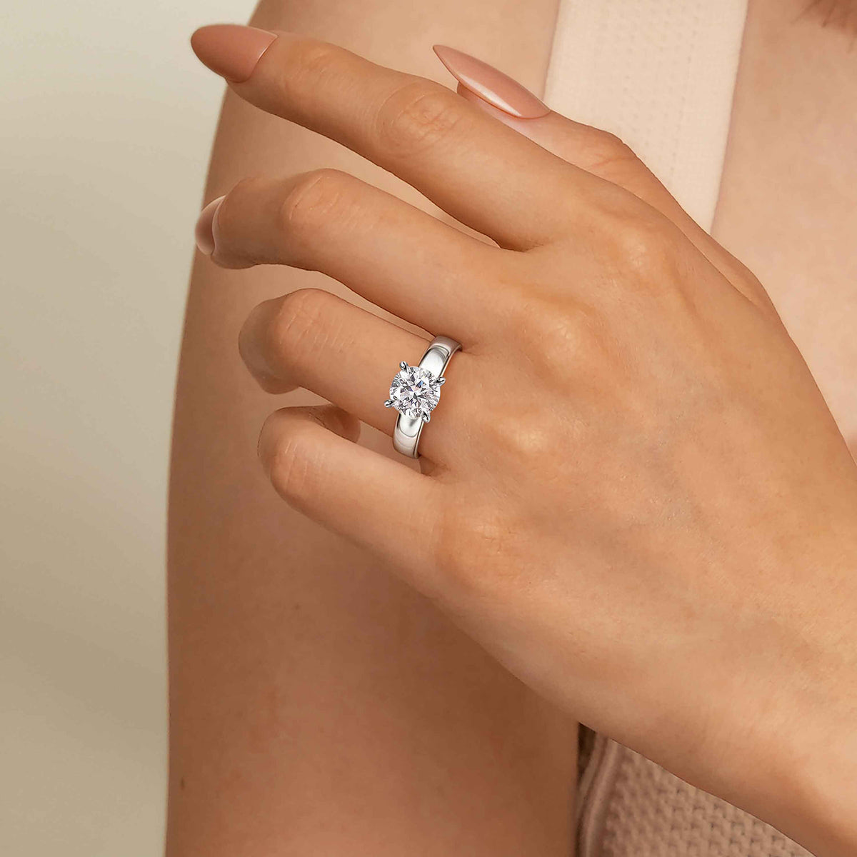14K White Gold Round Solitaire Diamond Engagement Ring — Gabriel & Co. ER16859R8W4JJJ; center stone shown for illustration, not included