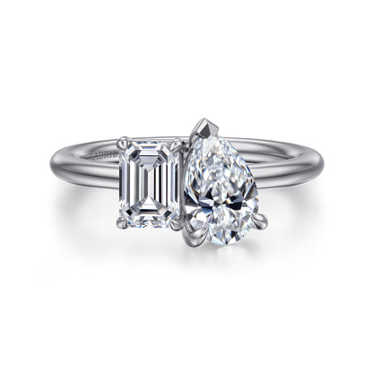 14K White Gold Toi et Moi Pear Shape Diamond Engagement Ring — Gabriel & Co. ER16863P4W43JJ; center stone shown for illustration, not included