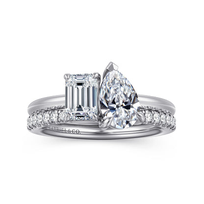 14K White Gold Toi et Moi Pear Shape Diamond Engagement Ring — Gabriel & Co. ER16863P4W43JJ; center stone shown for illustration, not included