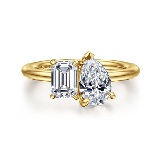 14K Yellow Gold Toi et Moi Pear Shape Diamond Engagement Ring — Gabriel & Co. ER16863P4Y43JJ; center stone shown for illustration, not included