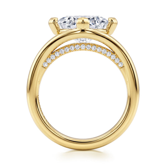 14K Yellow Gold Split Shank Compass Prong Princess Cut Diamond Engagement Ring — ER16872S12Y44JJ; center stone shown for illustration, not included