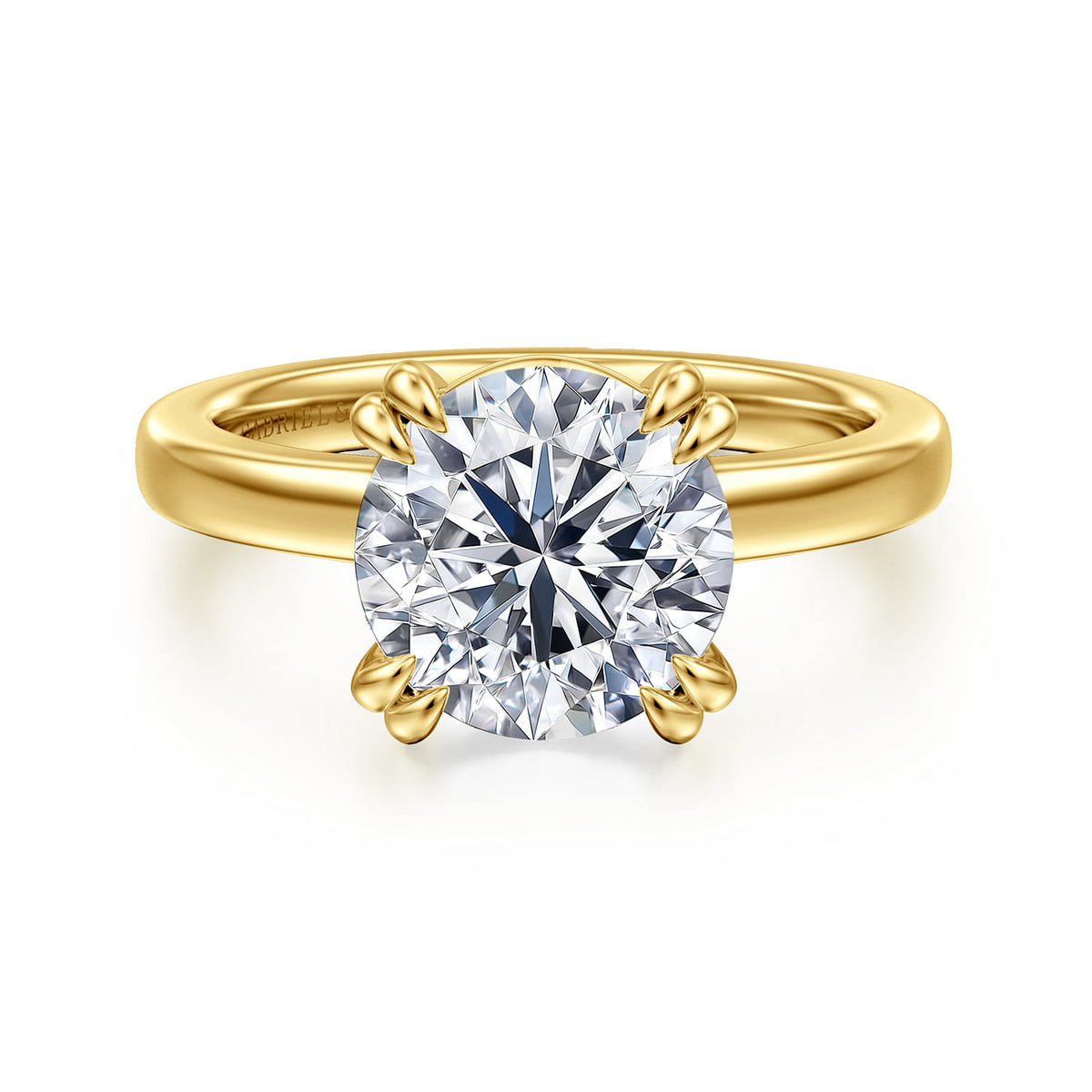 14K Yellow Gold Double Prong Round Diamond Engagement Ring — Gabriel & Co. ER16875R12Y4JJJ; center stone shown for illustration, not included
