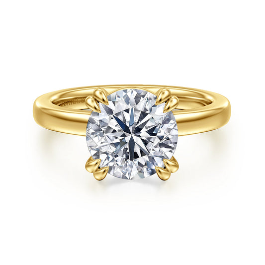 14K Yellow Gold Double Prong Round Diamond Engagement Ring — Gabriel & Co. ER16875R12Y4JJJ; center stone shown for illustration, not included