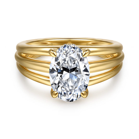 14K Yellow Gold Split Shank Oval Diamond Engagement Ring — Gabriel & Co. ER16891O8Y44JJ; center stone shown for illustration, not included