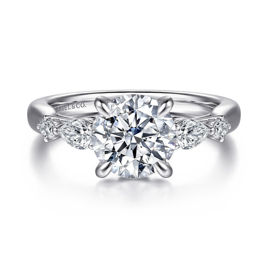 14K White Gold Round Five Stone Diamond Engagement Ring — Gabriel & Co. ER16894R8W44JJ; center stone shown for illustration, not included