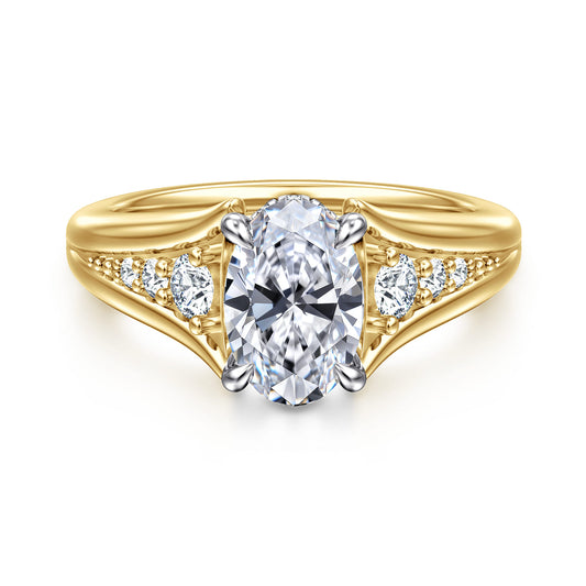 14K White-Yellow Gold Oval Diamond Engagement Ring — ER16896O6M44JJ; center stone shown for illustration, not included