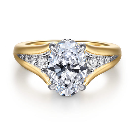 14K White-Yellow Gold Oval Diamond Engagement Ring — Gabriel & Co. ER16896O8M44JJ; center stone shown for illustration, not included