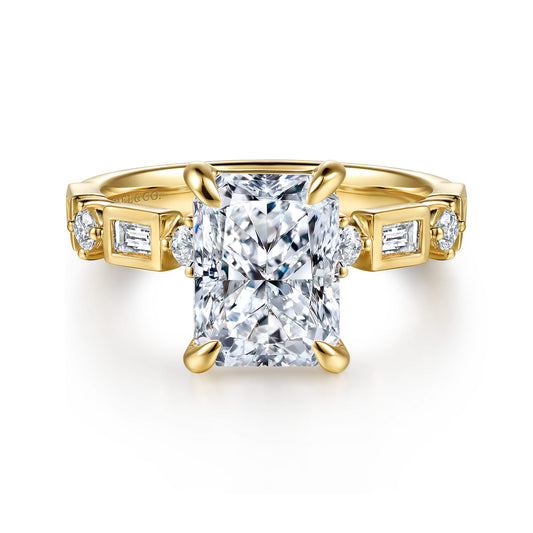 14K Yellow Gold Radiant Cut Diamond Engagement Ring — Gabriel & Co. ER16897N12Y44JJ; center stone shown for illustration, not included