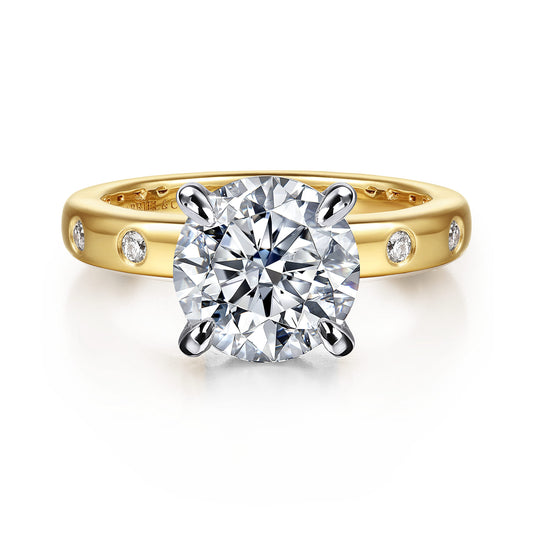 14K White-Yellow Gold Round Diamond Engagement Ring — Gabriel & Co. ER16898R12M44JJ; center stone shown for illustration, not included