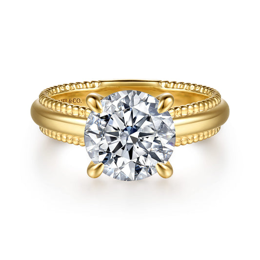 14K Yellow Gold Round Diamond Engagement Ring — Gabriel & Co. ER16899R12Y4JJJ; center stone shown for illustration, not included