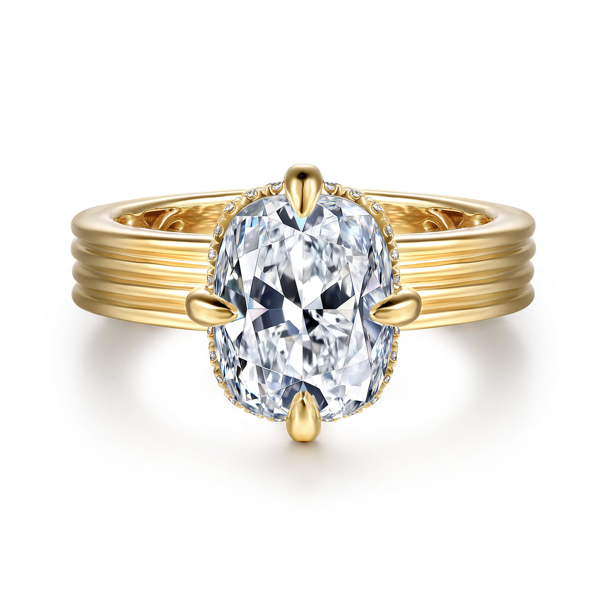 14K Yellow Gold Compass Prong Elongate Cushion Diamond Engagement Ring — Gabriel & Co. ER16900G12Y44JJ; center stone shown for illustration, not included