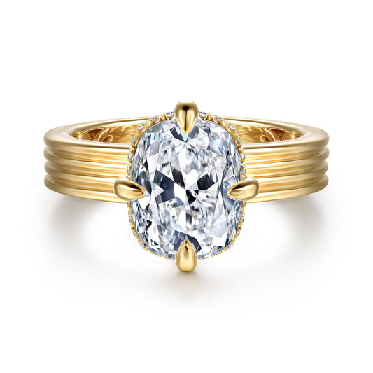 14K Yellow Gold Compass Prong Elongate Cushion Diamond Engagement Ring — Gabriel & Co. ER16900G12Y44JJ; center stone shown for illustration, not included