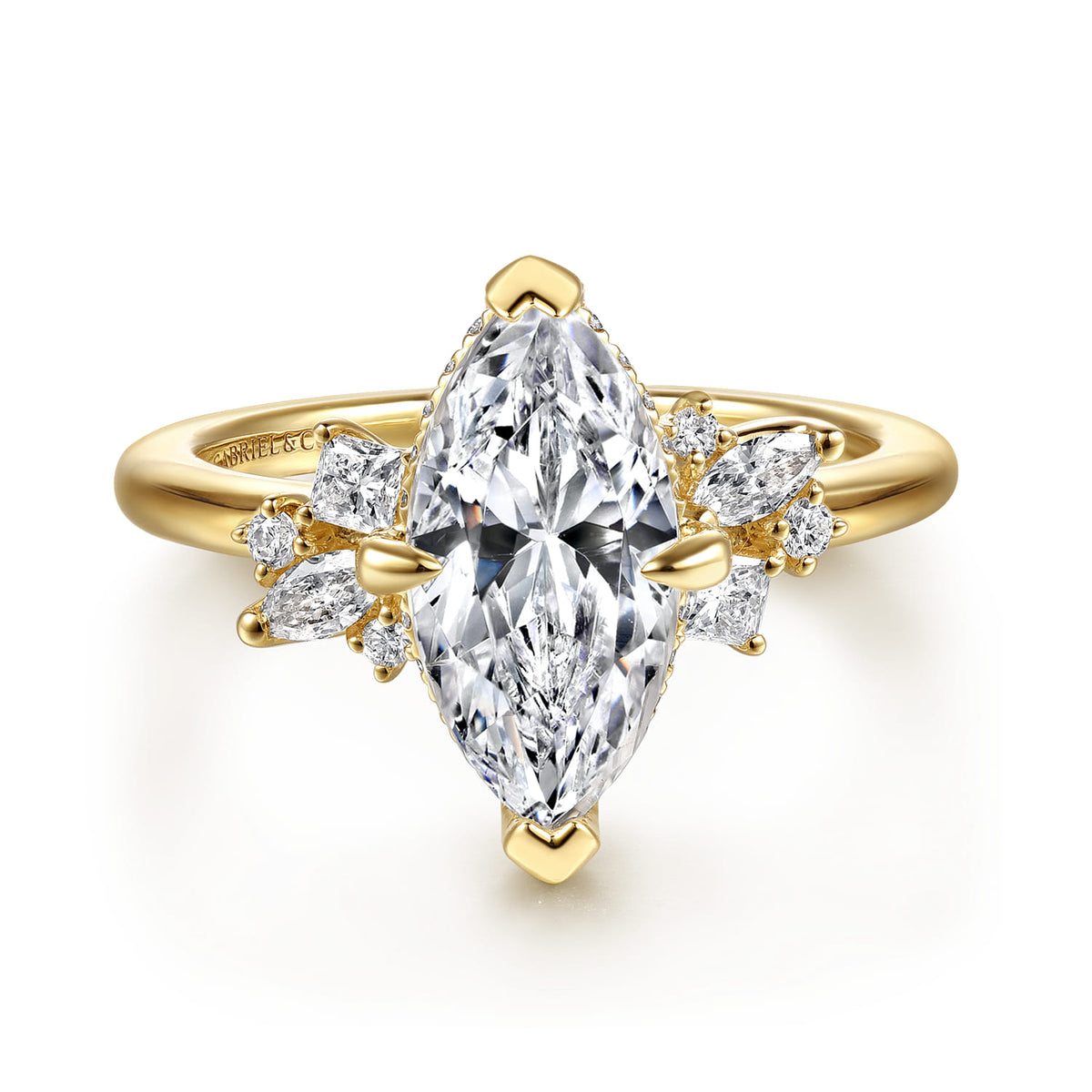 14K Yellow Gold Marquise Shape Diamond Engagement Ring — Gabriel & Co. ER16901M8Y44JJ; center stone shown for illustration, not included