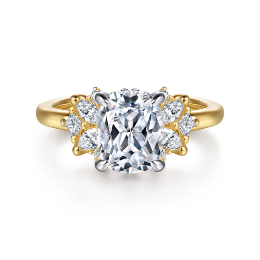 14K White-Yellow Gold Elongated Cushion Diamond Engagement Ring — Gabriel & Co. ER16902G8M44JJ; center stone shown for illustration, not included