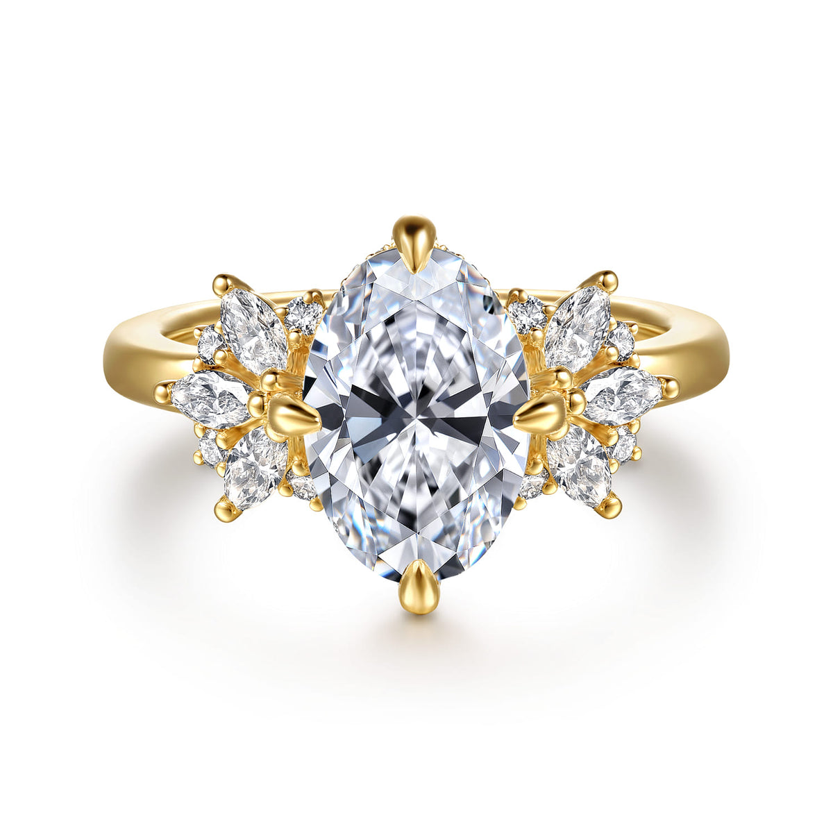 14K Yellow Gold Compass Prong Oval Diamond Engagement Ring — Gabriel & Co. ER16903O8Y44JJ; center stone shown for illustration, not included