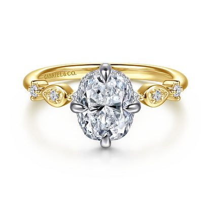 14K White-Yellow Gold Compass Prong Elongated Cushion Diamond Engagement Ring — Gabriel & Co. ER16906G8M44JJ; center stone shown for illustration, not included