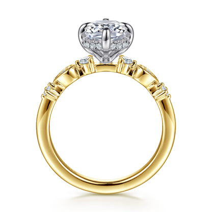 14K White-Yellow Gold Compass Prong Elongated Cushion Diamond Engagement Ring — Gabriel & Co. ER16906G8M44JJ; center stone shown for illustration, not included