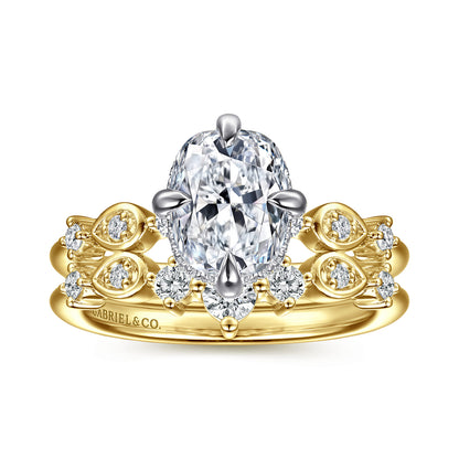 14K White-Yellow Gold Compass Prong Elongated Cushion Diamond Engagement Ring — Gabriel & Co. ER16906G8M44JJ; center stone shown for illustration, not included
