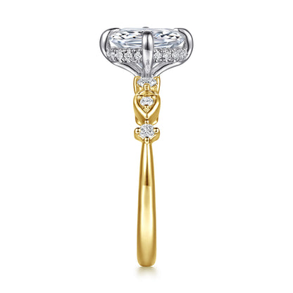 14K White-Yellow Gold Compass Prong Elongated Cushion Diamond Engagement Ring — Gabriel & Co. ER16906G8M44JJ; center stone shown for illustration, not included