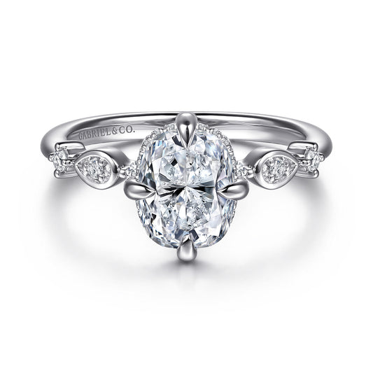 14K White Gold Compass Prong Elongated Cushion Diamond Engagement Ring — Gabriel & Co. ER16906G8W44JJ; center stone shown for illustration, not included