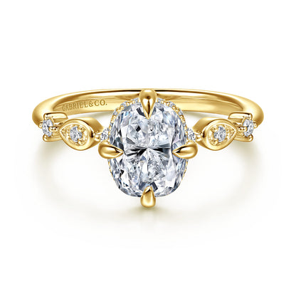 14K Yellow Gold Compass Prong Elongated Cushion Diamond Engagement Ring — Gabriel & Co. ER16906G8Y44JJ; center stone shown for illustration, not included