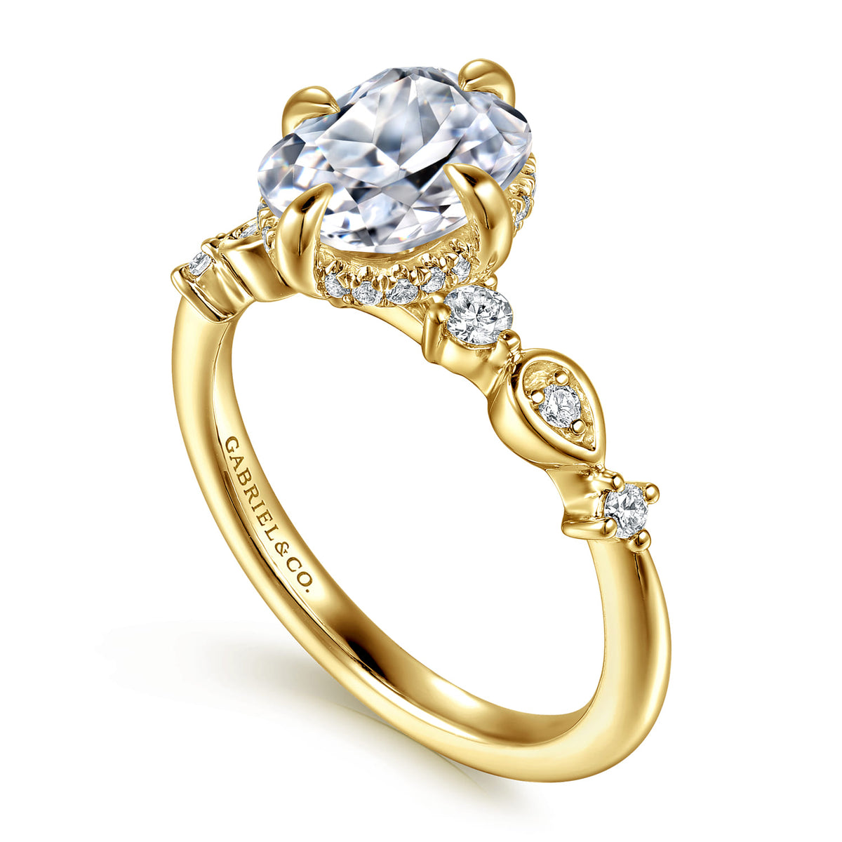 14K Yellow Gold Compass Prong Elongated Cushion Diamond Engagement Ring — Gabriel & Co. ER16906G8Y44JJ; center stone shown for illustration, not included