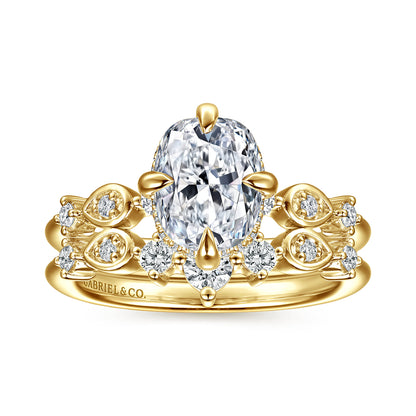 14K Yellow Gold Compass Prong Elongated Cushion Diamond Engagement Ring — Gabriel & Co. ER16906G8Y44JJ; center stone shown for illustration, not included