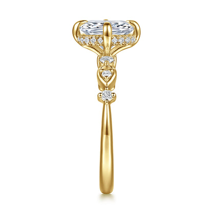 14K Yellow Gold Compass Prong Elongated Cushion Diamond Engagement Ring — Gabriel & Co. ER16906G8Y44JJ; center stone shown for illustration, not included