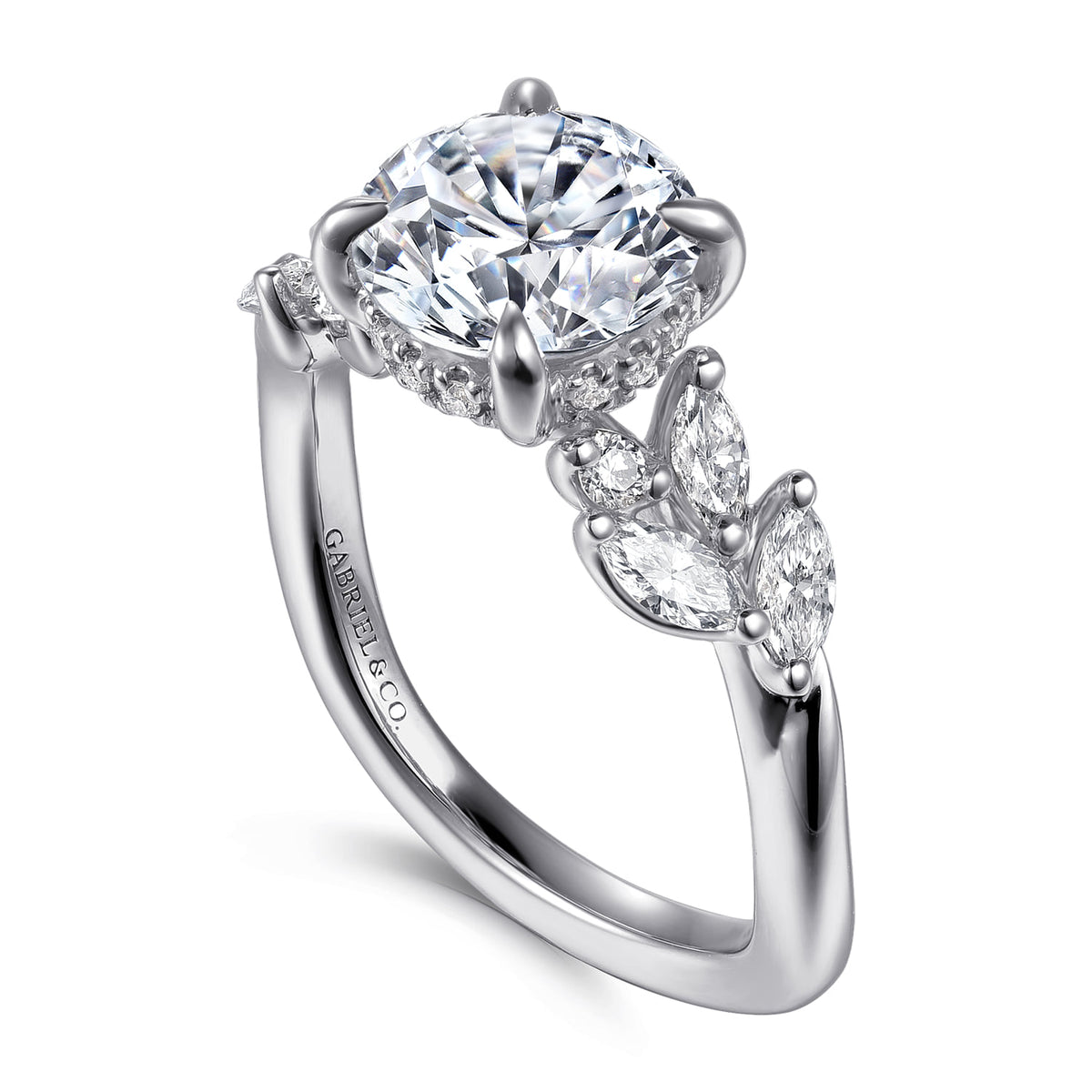 14K White Gold Diamond Engagement Ring — Gabriel & Co. ER16910R8W44JJ; center stone shown for illustration, not included