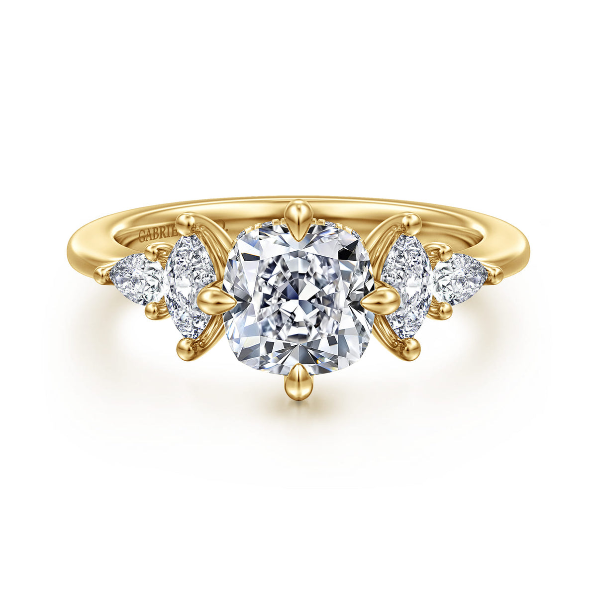 14K Yellow Gold Compass Prong Cushion Cut Diamond Engagement Ring — ER16911C6Y44JJ; center stone shown for illustration, not included