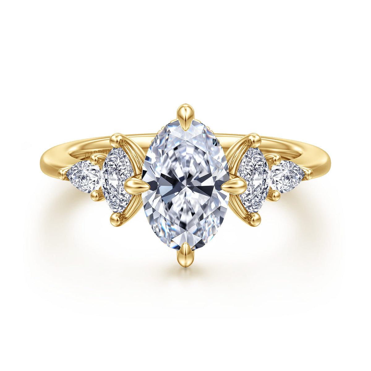 14K Yellow Gold Compass Prong Oval Diamond Engagement Ring — ER16911O6Y44JJ; center stone shown for illustration, not included