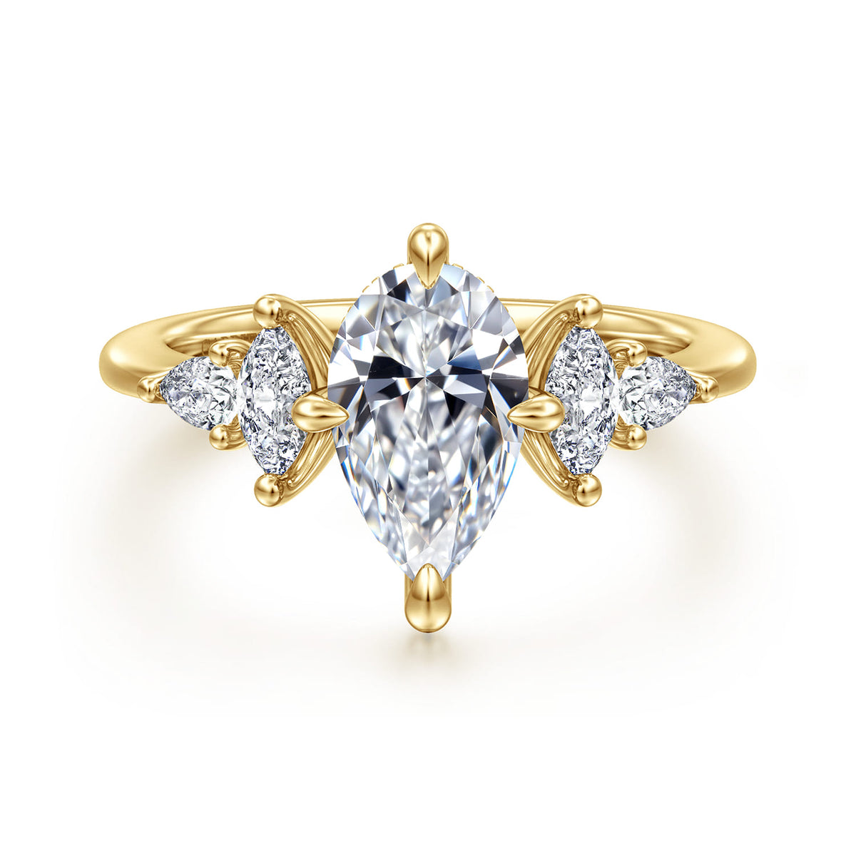 14K Yellow Gold Compass Prong Pear Shape Diamond Engagement Ring — ER16911P6Y44JJ; center stone shown for illustration, not included