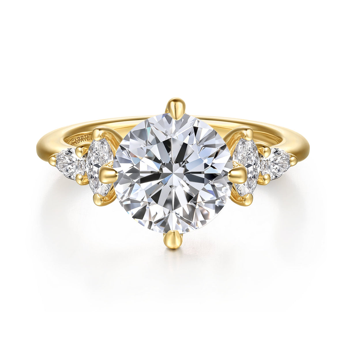 14K Yellow Gold Compass Prong Round Diamond Engagement Ring — Gabriel & Co. ER16911R12Y44JJ; center stone shown for illustration, not included