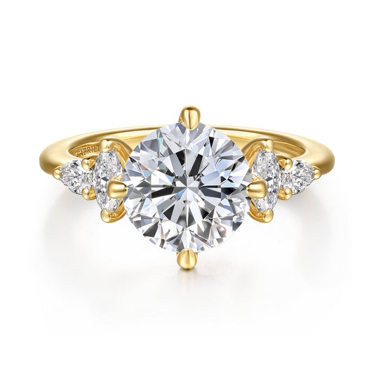 14K Yellow Gold Compass Prong Round Diamond Engagement Ring — Gabriel & Co. ER16911R12Y44JJ; center stone shown for illustration, not included